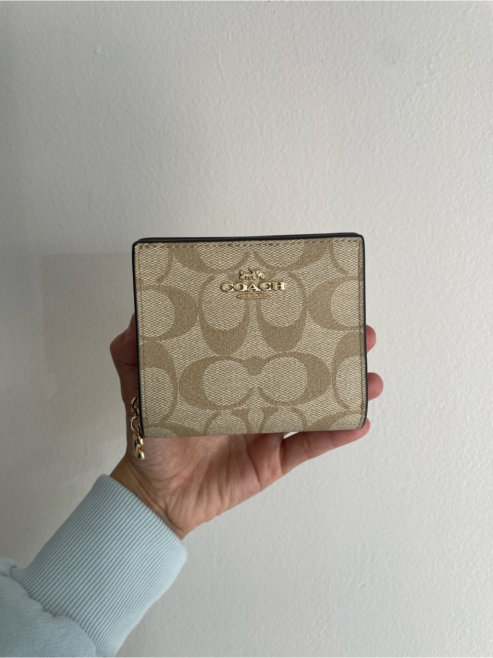 Coach Signature Canvas Small Bifold Wallet Coin Purse Khaki Saddle